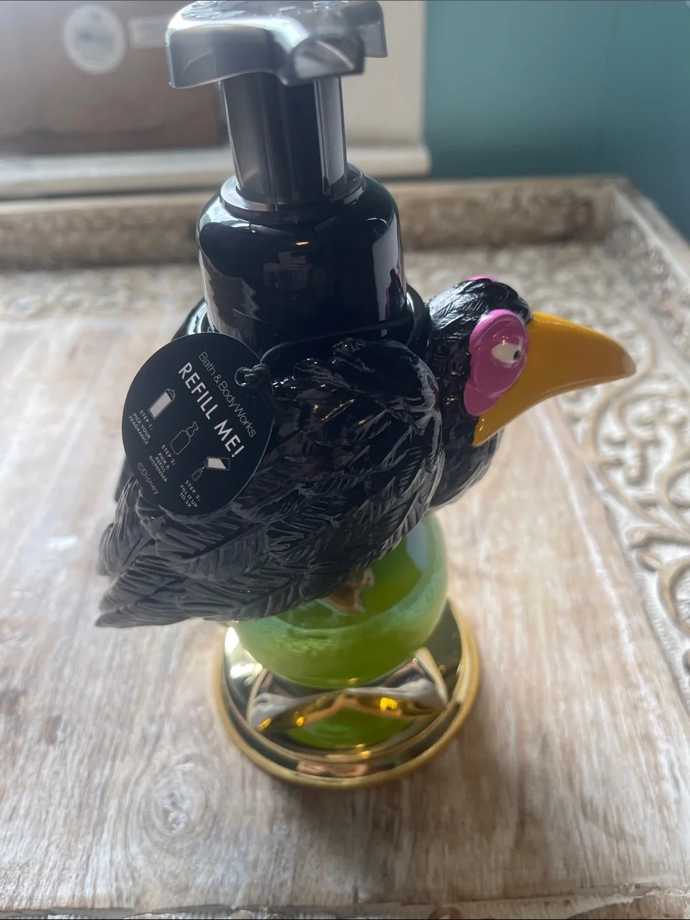 Decorative Raven Foaming Soap Dispenser with Yellow Beak